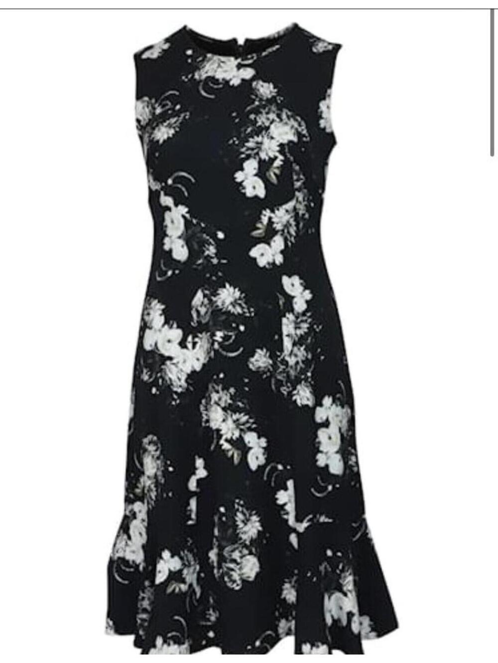 Erdem Jana Black Cotton Sleeveless Floral black white Stretch Midi Dress size 10